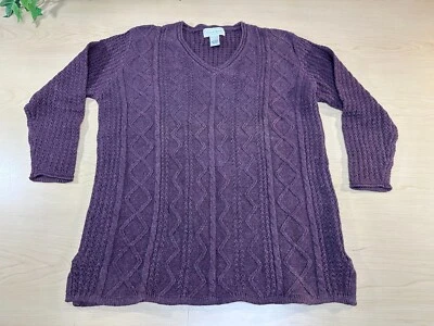 Studio Works Women’s Purple 3/4 Sleeve Cable Knit Sweater V-Neck Size Small - Image 1 of 4