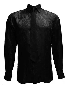 Hombre Estampado Cachemira Satén Moda Camisa Con Corbata a Juego - Imagen 1 de 16
