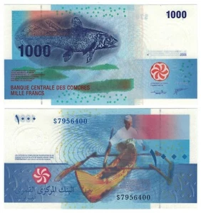 Comoros 1000 Francs (2005/2020) - Coelacanth/Tyvek, p-16c, B307c Prefix S UNC - Picture 1 of 3