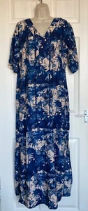 NEW Next Ladies Blue/White Summer Maxi Kaftan Dress With Linen Sizes M, L & LT - Picture 1 of 5
