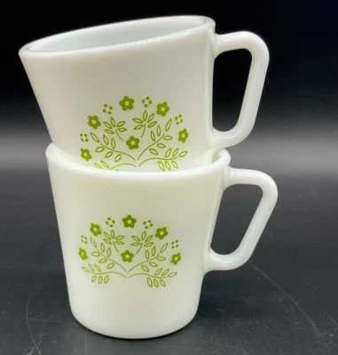 2 Pyrex Coffee Cup Mug Milk Summer Impressions Green Honeydew Flowers READ - Image 1 of 4