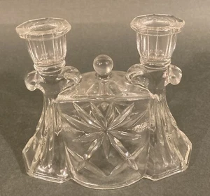 Vintage EAPG Anchor Hocking Prescut Double Taper Candlestick Holder Clear Glass - Picture 1 of 6