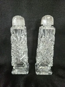 Vintage Czech Republic Crystal Clear Salt and Pepper Shakers 5" Tall - Picture 1 of 14