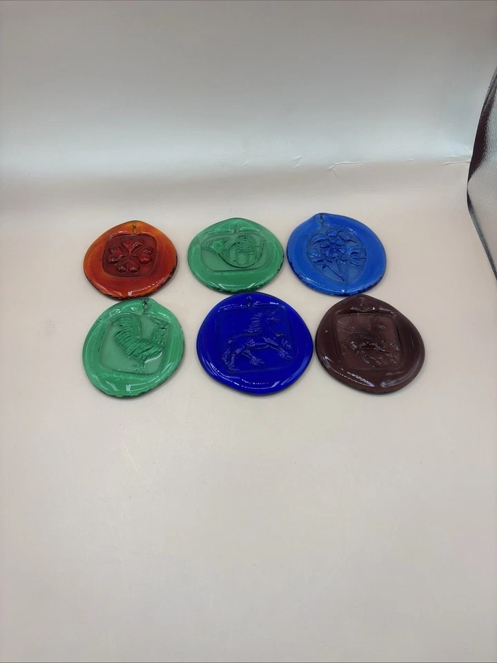 Blenko Suncatchers (6)Pegasus, Unicorn, Hearts, Chicken, French Horn, Flower - Image 1 of 4