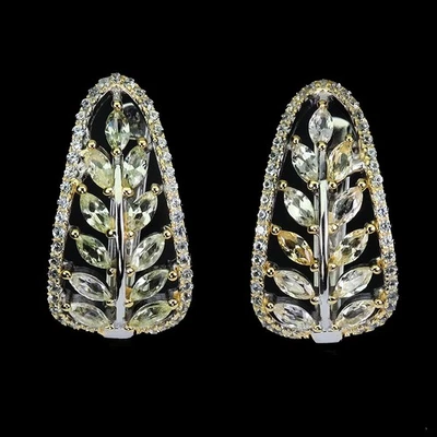 925 Sterling Silver Earrings Marquise White Sapphire Ceylon Gemstone Jewelry - Image 1 of 4