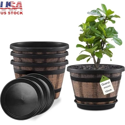 质朴的威士忌桶种植器带排水孔户外室内花园使用 — 第 1/4 张图片