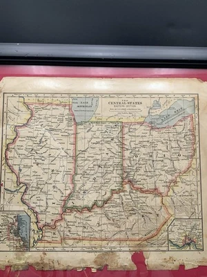 VTG Antique Map Of Central United States 12”x10” - Image 1 of 4