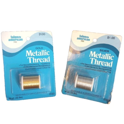 2 New Vtg Talon Metallic Thread For Clothing & Crafts 36 yds Each, Silver & Gold - Image 1 of 4