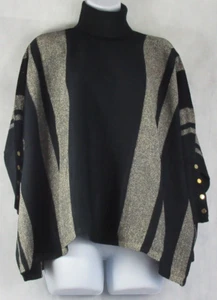 Alfani Women's Petite Striped Turtleneck Poncho Sweater, Black Metallic Gray, PS - Picture 1 of 2
