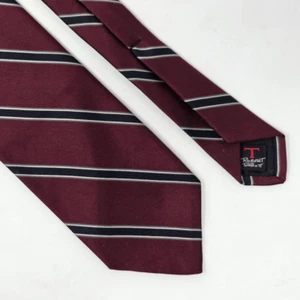 ROBERT TALBOTT VINTAGE SILK TIE BURGUNDY BLACK REGIMENTAL STRIPE 3" X 56" - Picture 1 of 2