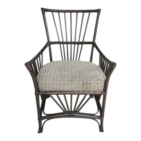 Palecek Wicker Dining Arm Chair Upholstered Dark Wood Tone Cover