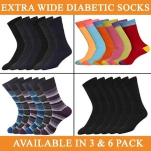 Chaussettes Hommes Extra Large Diabéthique Haut Lâche Coton Riche Gros Pied 3 6 - Imagen 1 de 50