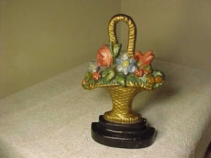 Antique Hubley No. # 3 Cast Iron Doorstop Wicker Flower Basket   ORIGINAL  PAINT - Picture 1 of 5