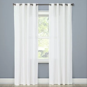 Threshold Light Filtering 2 Curtain Panel Set 95" x 54" Solid Natural White. New - Picture 1 of 5