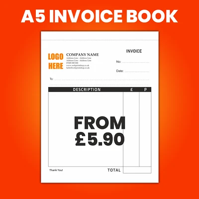 PERSONALISED DUPLICATE A5 INVOICE BOOK - 50 SET - NCR PAD PRINT - INVOICE PRINT - Image 1 of 2