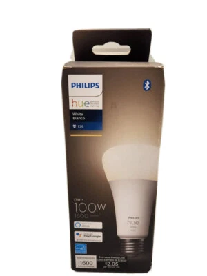 Philips Hue White E26 High Lumen Smart Bulb 1600 Lumens Bluetooth- NEW 100W - Image 1 of 4