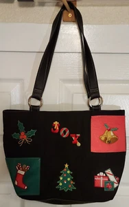 Rosetti Christmas Joy Holiday Black Embroidered Purse Handbag Tote Bag - Picture 1 of 7
