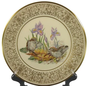 Piatto decorativo Lenox Boehm Birds corona dorata Kinglets 1979 fatto a mano - Foto 1 di 5