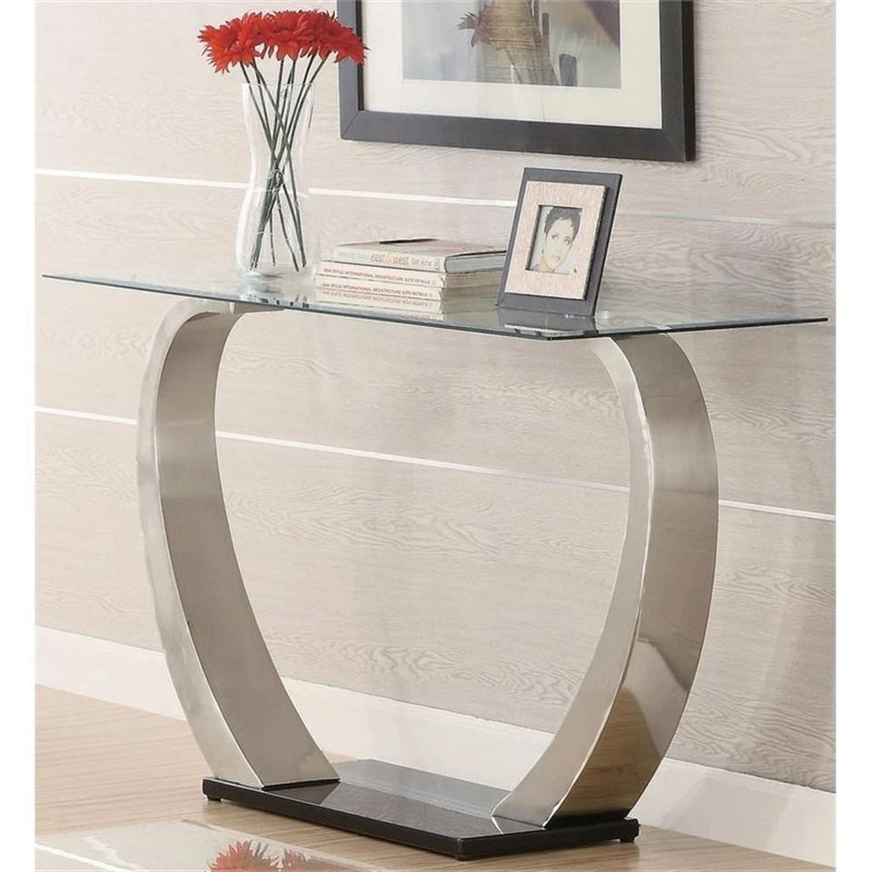 Bowery Hill Contemporary Glass Top Accent Console Table in Silver - Image 1 of 2