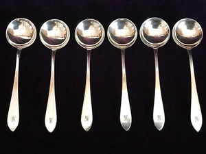 Antq Set 6 Tiffany Sterling Flatware FANEUIL Bullion Spoons M Stamp w Case- MONO - Picture 1 of 17