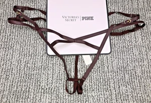 Victorias Secret Very Sexy NWT Faux Leather Crotchles Thong Panty Large Burgundy - Picture 1 of 10
