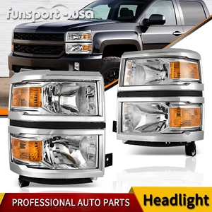 Fit 2014-2015 Chevy Silverado 1500 Chrome Headlights Headlamps Left+Right 14 15 - Picture 1 of 11