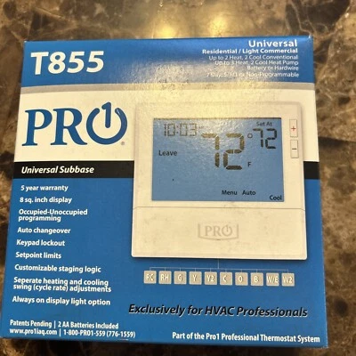 ***NEW*** PRO 1 T855 PROGRAMMABLE THERMOSTAT UNIVERSAL WHITE HVAC - Image 1 of 3