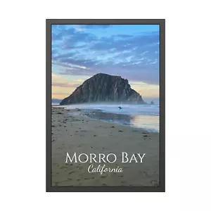 Sunrise Surfer at Morro Rock Poster, Morro Bay California Print, Rolled Poster, - Picture 1 of 22