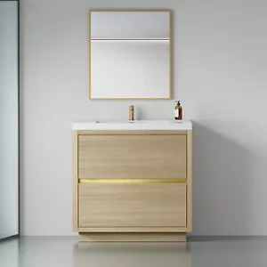 36"Wood Freestanding Bathroom Vanity Cabient With 2 Drawers and Stone Resin Sink - Picture 1 of 9