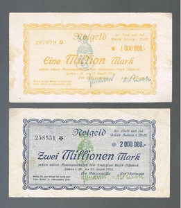  2 x  Notgeld Inflation Stadt/Amt Haltern, 25.08. 1923, 1 + 2 Mio Mark Westfalen - Bild 1 von 2