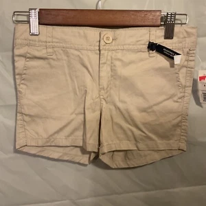 Faded Glory shorts Girls Size 8  wife Tan Midi short Adjustable Waist NEW - Picture 1 of 8
