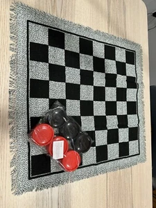 Giant Checkers Set 3-in-1 Tic Tac Toe Game with 24 Checker Pieces Reversible Rug - Picture 1 of 8