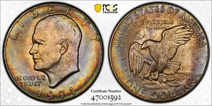 ๐ฅ1971-P Eisenhower Dollar PCGS MS65 - TARGET TONED RAINBOW MONSTER RARE!!!๐ฅ - Picture 1 of 3