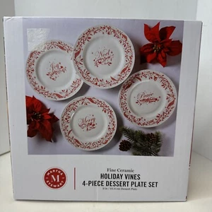 Martha Stewart Holiday Vines 9 Inch Dessert Plates Set Of 4 NIB ZZ16 - Picture 1 of 6