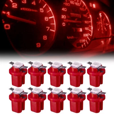 10Pcs T5 B8.5D 5050 SMD Red Car LED Dashboard Dash Lamp Instrument Light Bulbs - Image 1 of 4