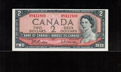Canada $2 1954 Beattie/Rasminsky W/R 8411809 Offset Print Error Gem UNC - Imagem 1 de 2