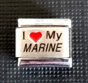 I ❤️ My MARINE Italian Uberry Charm Link Stainless Steel Enamel 9mm - Picture 1 of 3