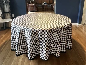 Mackenzie Childs Courtly Check 90” Round TableCloth/Skirt NWOT Black White - Picture 1 of 10