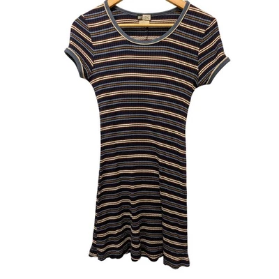 Mini vestido listrado vintage Y2K Knitworks mangas curtas acrílico twee verão anos 90 - Imagem 1 de 4