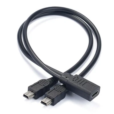 USB Type C Female to 2 Dual Mini USB 5 Pin Male Splitter Charging Adapter Cable - Image 1 of 4