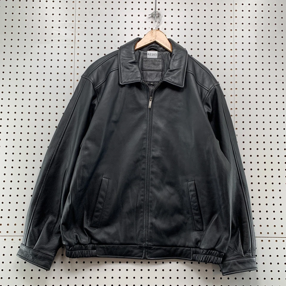 Croft & Barrow Black Leather  Bomber Jacket Mens LT Large Tall  Zip - Image 1 of 4