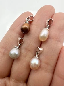 Silver plated natural freshwater pearl Pendant lot - Picture 1 of 4