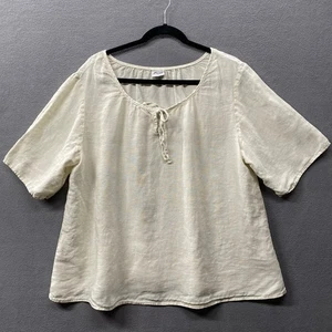 Top donna CP Shades 100% lino M panna Lagenlook Cottagecore Boho manica corta - Foto 1 di 11