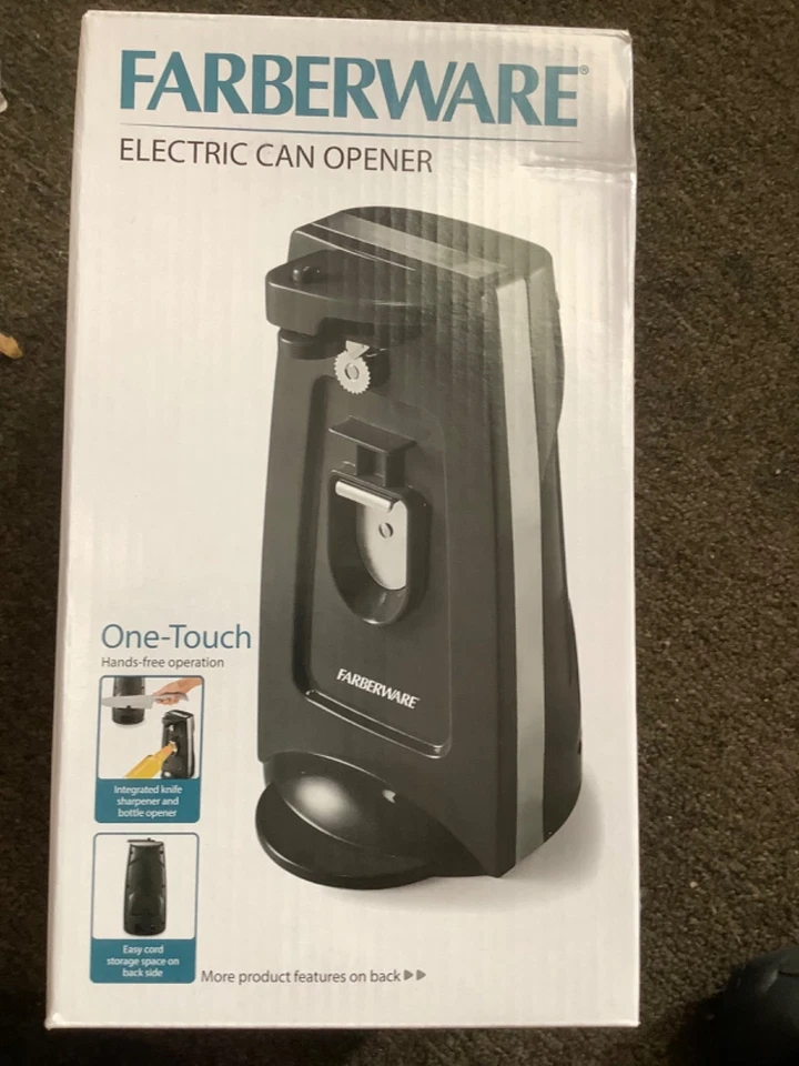 Farberware One-Touch Electric Can Opener w/knife Sharpener & Cord Storage Black