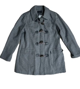 BANANA REPUBLIC Gray Wool Blend DUFFLE Toggle Zip PEA COAT SZ L - Picture 1 of 10