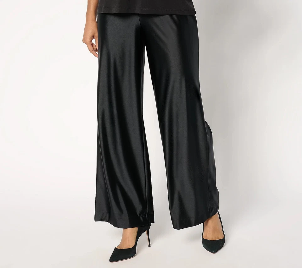 Mujeres con Control Regular Fluido Satén Pull On Pantalones Pierna Ancha Negro 2X Nuevo Foto 1 de 1
