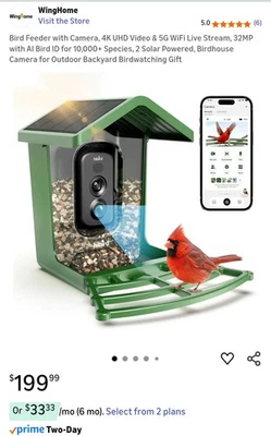 Bird Feeder with Camera, 4K UHD Video & 5G WiFi Live Stream, 32MP with AI - Image 1 of 4