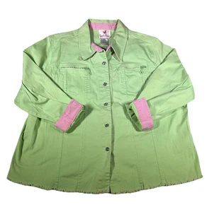 Quacker Factory Jacket Womens 2X Lime Green Denim Rhinestones Artsy Glam Cruise - Picture 1 of 16