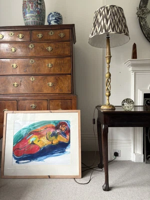 Acuarela firmada desnudo reclinable expresionista abstracto, estilo Chagall, 83 cm Foto 1 de 4