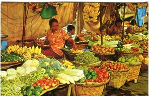 Thailand Siam Bangkok - Schwimmender Obstmarkt alte Chrom Postkarte - Bild 1 von 4